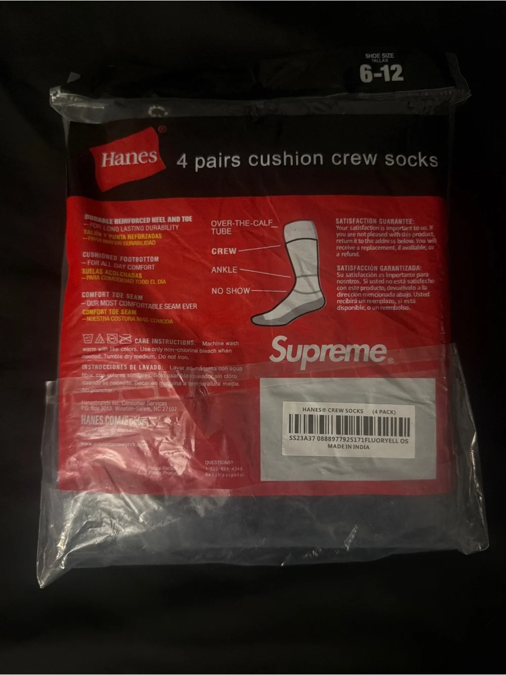 Supreme Black Crew Socks - Premium Pack of 4 Pairs